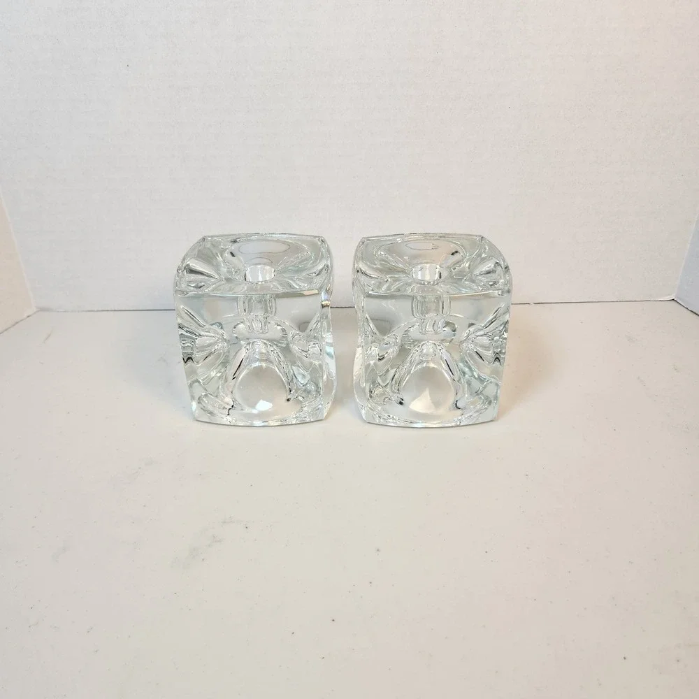 VTG Pair Peill & Putzler Ice Cube Candle Holders MCM Block Taper Tealight Votive
